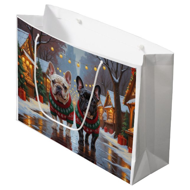 Bolsa De Regalo Grande French Bulldogs Christmas Snow Holiday (Angulo Anverso)