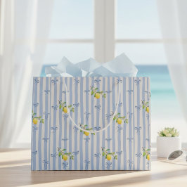 Bolsa De Regalo Grande French Country Lemon – Blue Stripe Bow Pattern