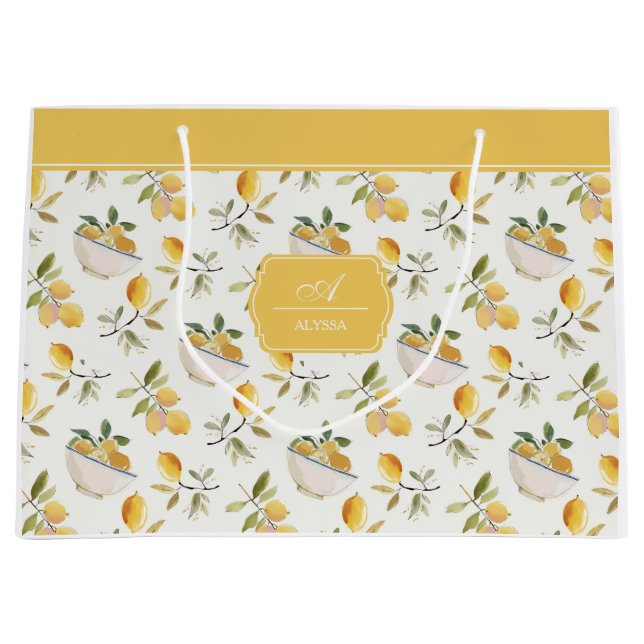 Bolsa De Regalo Grande French Country Lemon Pattern Monogram Gift Bag (Anverso)
