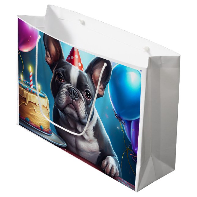 Bolsa De Regalo Grande Frenchie Birthday Bash: Un lindo Bulldog francés (Angulo Anverso)