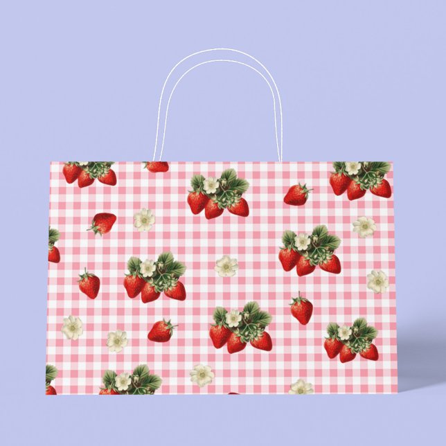 Bolsa De Regalo Grande Fresa y gingham roja adorables (Subido por el creador)