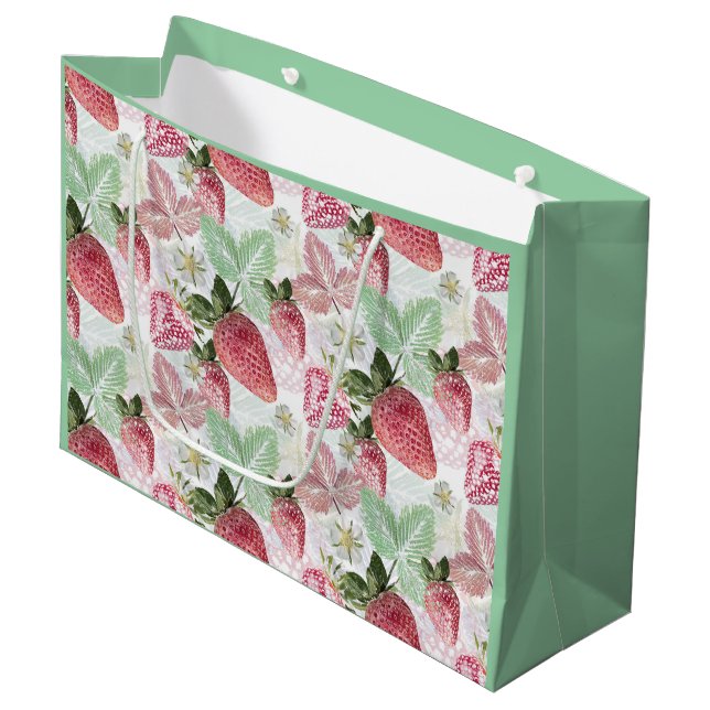 Bolsa De Regalo Grande Fresas, bayas, rojas, frescas, maduras, dulces, (Angulo Anverso)