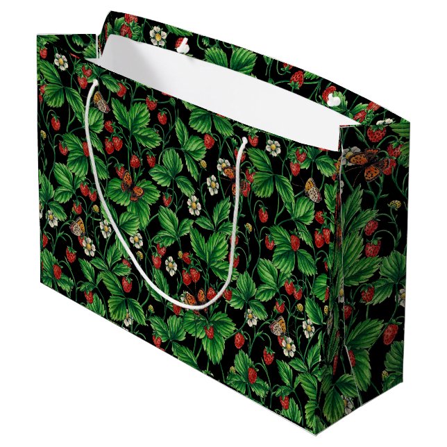 Bolsa De Regalo Grande Fresas silvestres en negro (Angulo reverso)