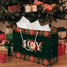 Bolsa De Regalo Grande frontera floral de Navidad ALEGRÍA