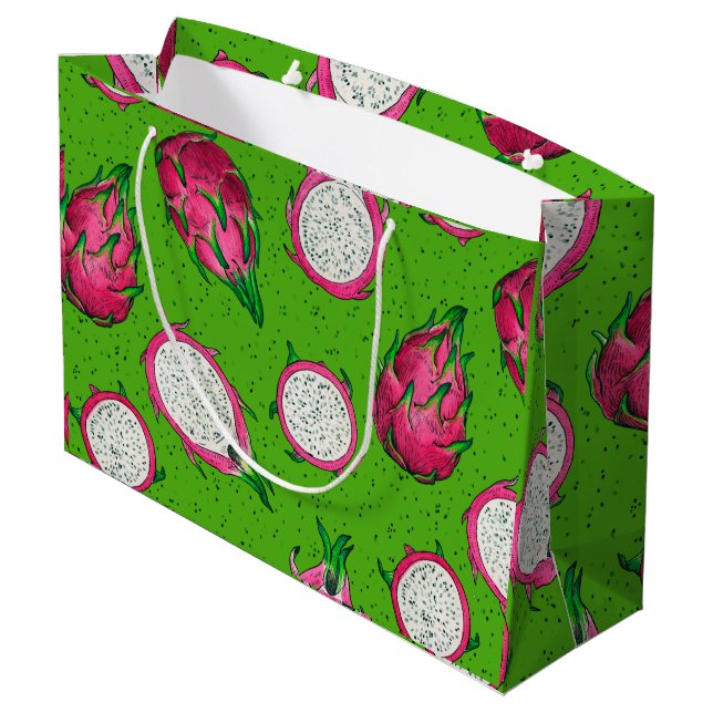 Bolsa De Regalo Grande Fruta del dragón rojo en verde (Angulo reverso)