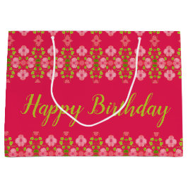 Bolsa De Regalo Grande Fuchsia Con Floral Rosa