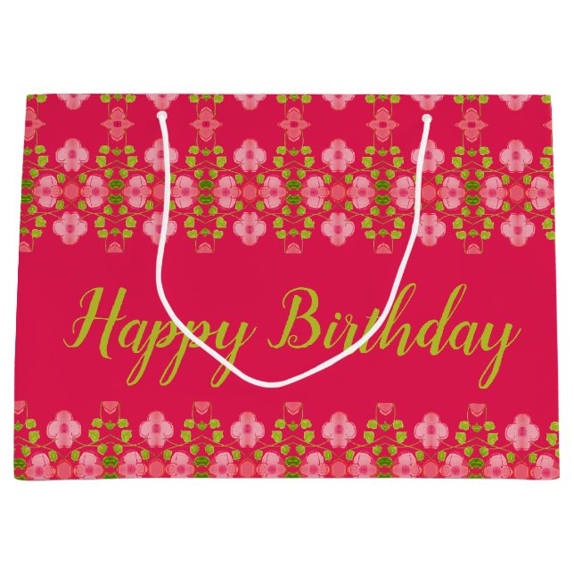 Bolsa De Regalo Grande Fuchsia Con Floral Rosa (Anverso)