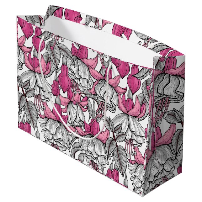 Bolsa De Regalo Grande Fuchsia en blanco y rosa (Angulo reverso)