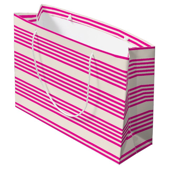 Bolsa De Regalo Grande Fuchsia y beige cinco rayas (Angulo reverso)