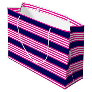Bolsa De Regalo Grande Fuchsia y cinco rayas blancas con azul