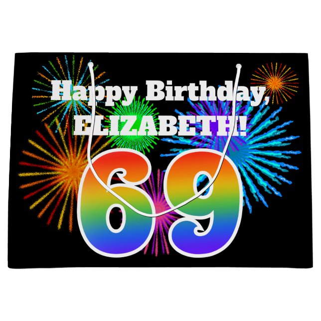 Bolsa De Regalo Grande Fuegos artificiales divertidos + Patrón Arcoiris " (Anverso)