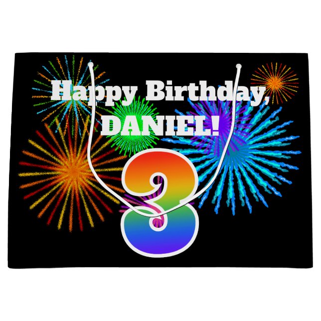 Bolsa De Regalo Grande Fuegos artificiales divertidos + Patrón Arcoiris " (Anverso)