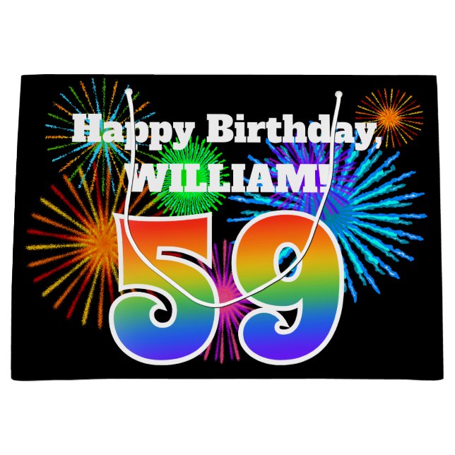 Bolsa De Regalo Grande Fuegos artificiales divertidos + Patrón Arcoiris " (Anverso)