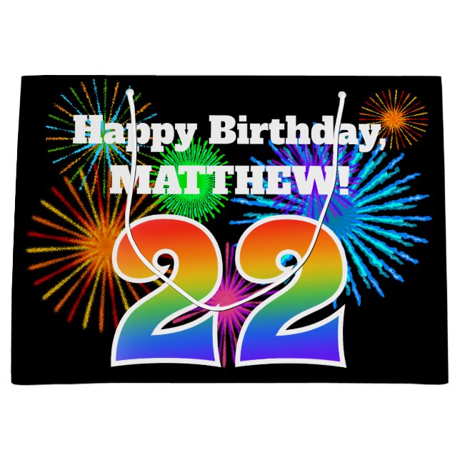 Bolsa De Regalo Grande Fuegos artificiales divertidos + Patrón Arcoiris " (Anverso)