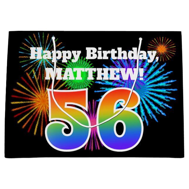 Bolsa De Regalo Grande Fuegos artificiales divertidos + Patrón Arcoiris " (Anverso)