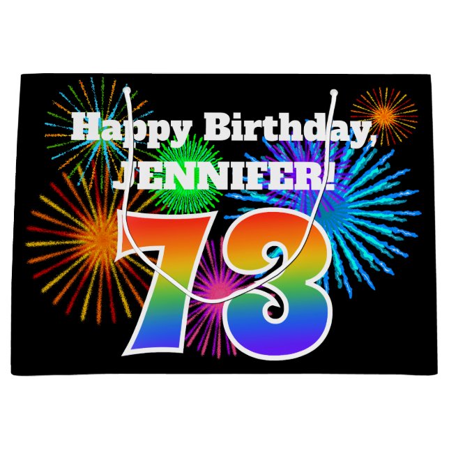 Bolsa De Regalo Grande Fuegos artificiales divertidos + Patrón Arcoiris " (Anverso)