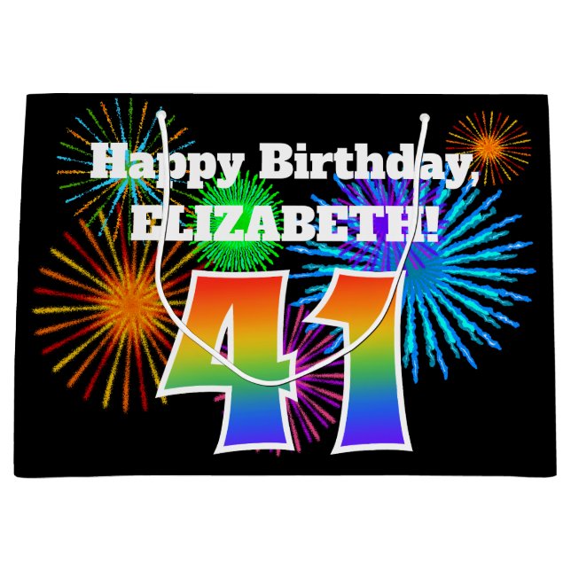 Bolsa De Regalo Grande Fuegos artificiales divertidos + Patrón Arcoiris " (Anverso)