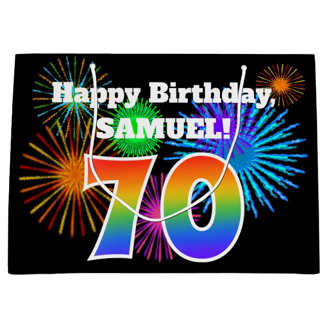 Bolsa De Regalo Grande Fuegos artificiales divertidos + Patrón Arcoiris " (Anverso)