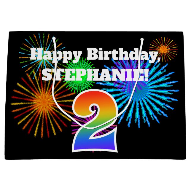 Bolsa De Regalo Grande Fuegos artificiales divertidos + Patrón Arcoiris " (Anverso)