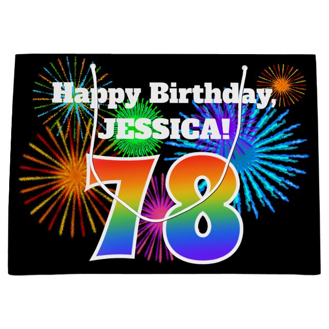 Bolsa De Regalo Grande Fuegos artificiales divertidos + Patrón Arcoiris " (Anverso)