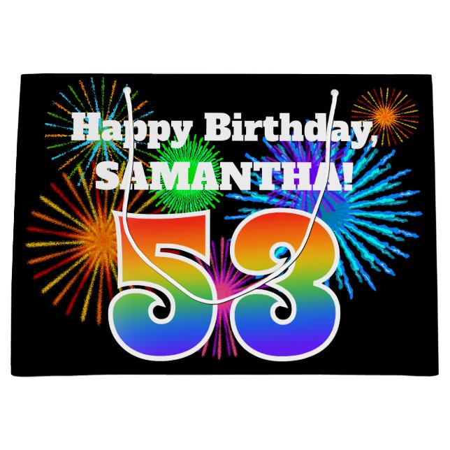 Bolsa De Regalo Grande Fuegos artificiales divertidos + Patrón Arcoiris " (Anverso)