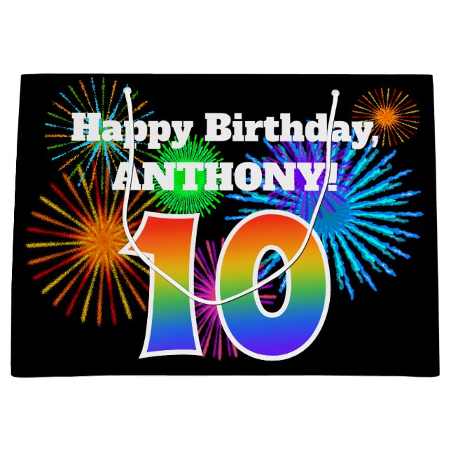 Bolsa De Regalo Grande Fuegos artificiales divertidos + Patrón Arcoiris " (Anverso)