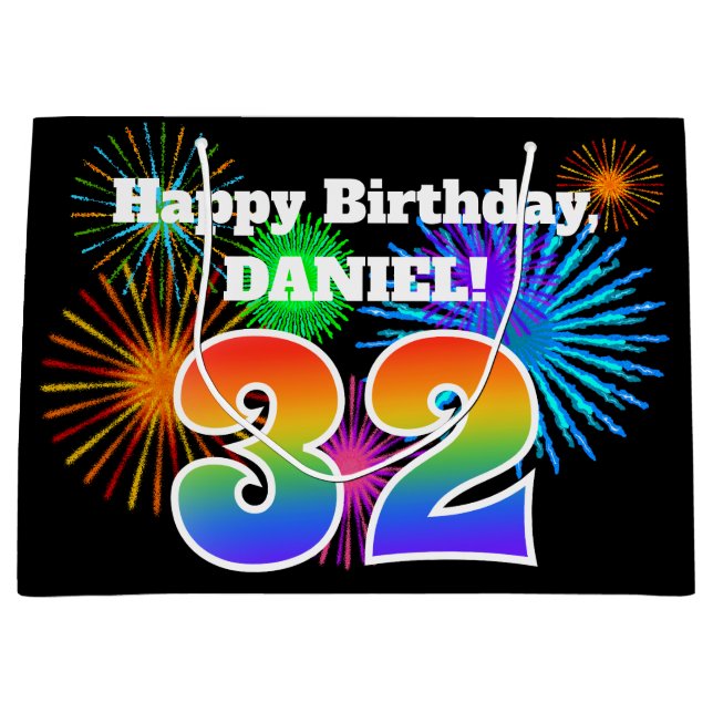 Bolsa De Regalo Grande Fuegos artificiales divertidos + Patrón Arcoiris " (Anverso)