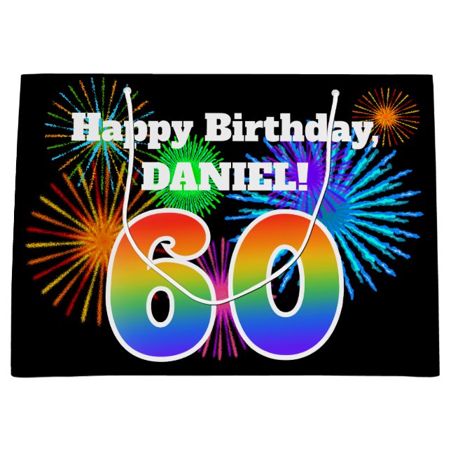 Bolsa De Regalo Grande Fuegos artificiales divertidos + Patrón Arcoiris " (Anverso)