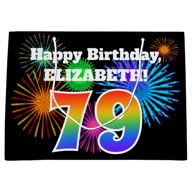 Bolsa De Regalo Grande Fuegos artificiales divertidos + Patrón Arcoiris " (Anverso)