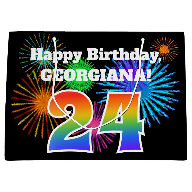 Bolsa De Regalo Grande Fuegos artificiales divertidos + Patrón Arcoiris " (Anverso)