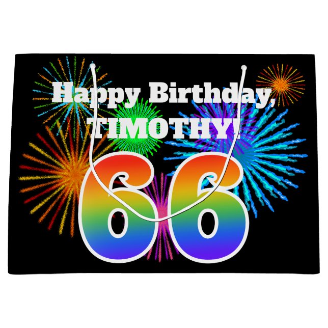 Bolsa De Regalo Grande Fuegos artificiales divertidos + Patrón Arcoiris " (Anverso)