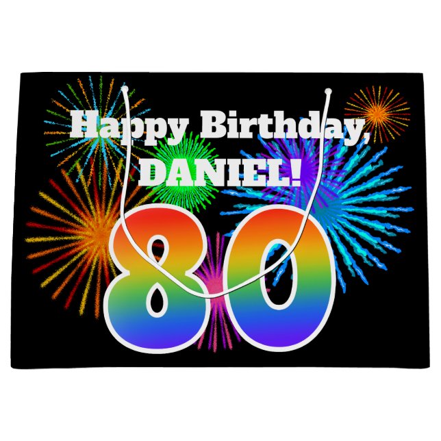 Bolsa De Regalo Grande Fuegos artificiales divertidos + Patrón Arcoiris " (Anverso)