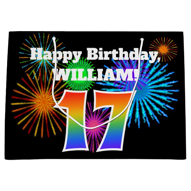 Bolsa De Regalo Grande Fuegos artificiales divertidos + Patrón Arcoiris " (Anverso)