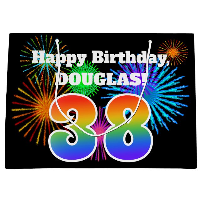 Bolsa De Regalo Grande Fuegos artificiales divertidos + Patrón Arcoiris " (Anverso)