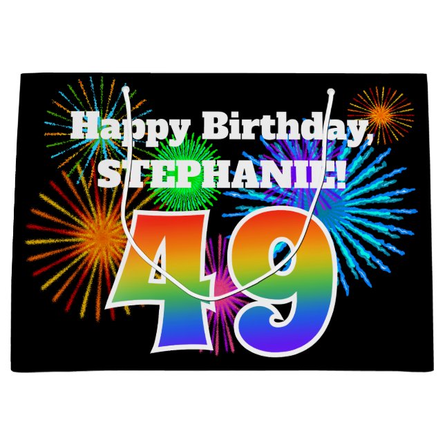 Bolsa De Regalo Grande Fuegos artificiales divertidos + Patrón Arcoiris " (Anverso)