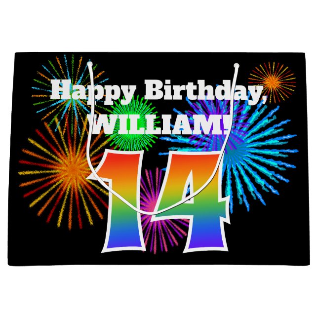 Bolsa De Regalo Grande Fuegos artificiales divertidos + Patrón Arcoiris " (Anverso)