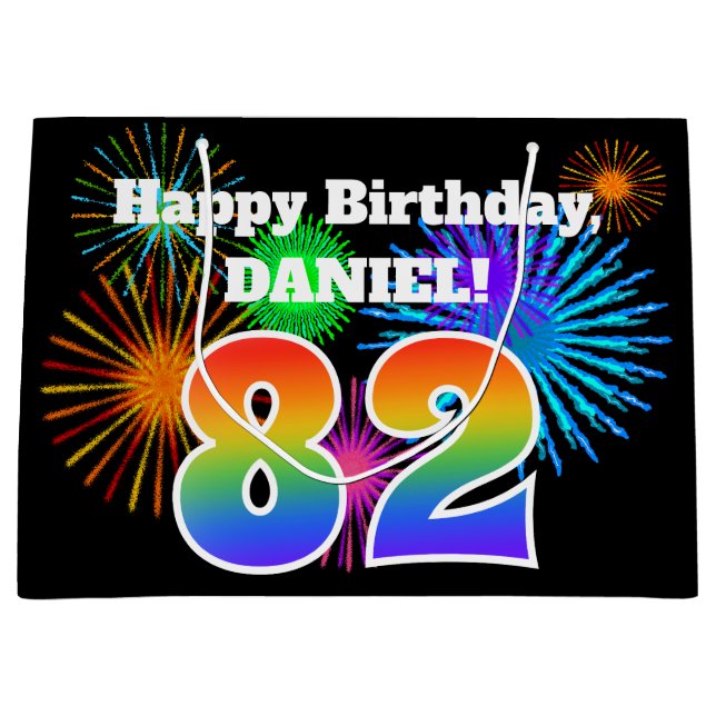 Bolsa De Regalo Grande Fuegos artificiales divertidos + Patrón Arcoiris " (Anverso)