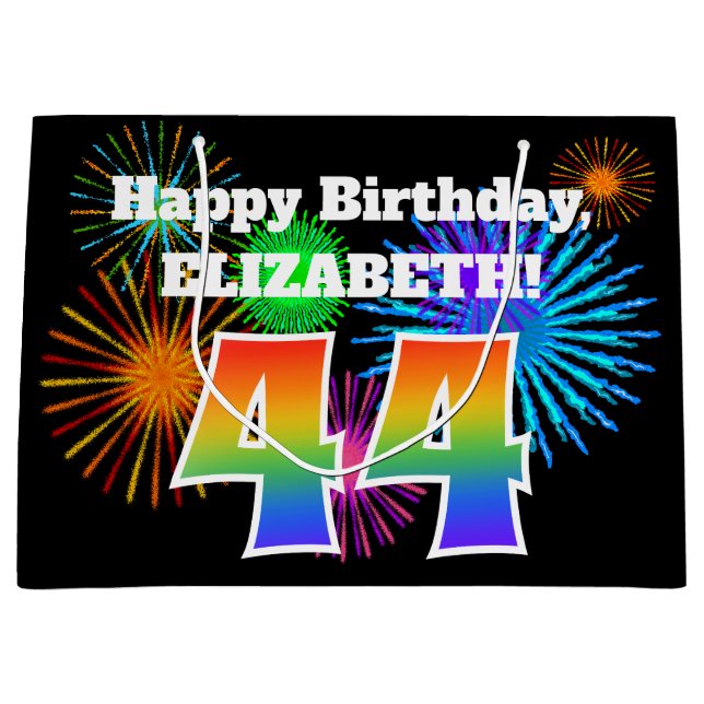 Bolsa De Regalo Grande Fuegos artificiales divertidos + Patrón Arcoiris " (Anverso)