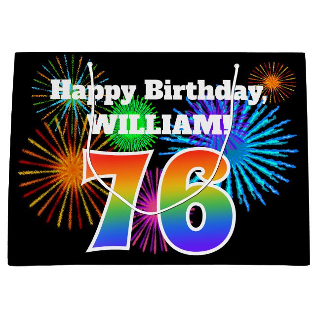 Bolsa De Regalo Grande Fuegos artificiales divertidos + Patrón Arcoiris " (Anverso)