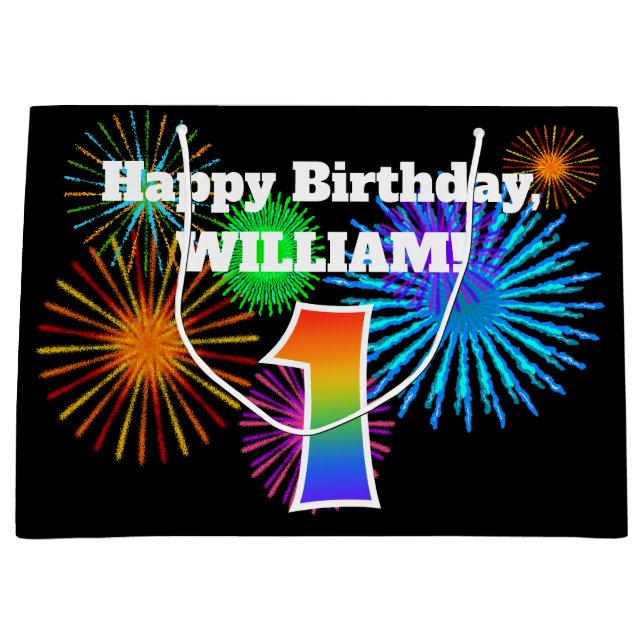 Bolsa De Regalo Grande Fuegos artificiales divertidos + Patrón Arcoiris " (Anverso)