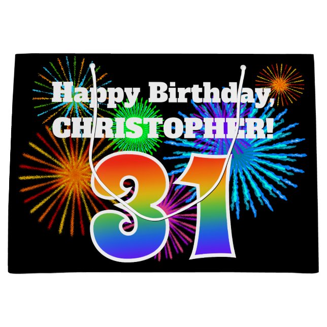 Bolsa De Regalo Grande Fuegos artificiales divertidos + Patrón Arcoiris " (Anverso)