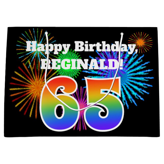 Bolsa De Regalo Grande Fuegos artificiales divertidos + Patrón Arcoiris " (Anverso)