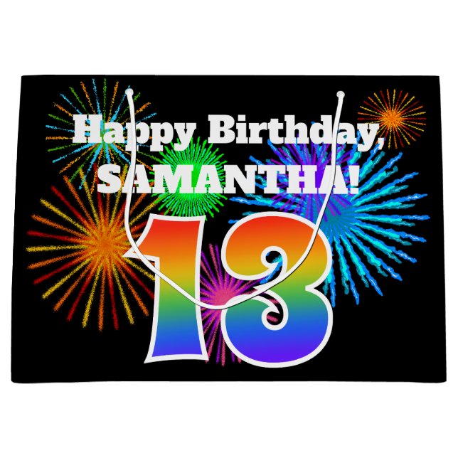 Bolsa De Regalo Grande Fuegos artificiales divertidos + Patrón Arcoiris " (Anverso)