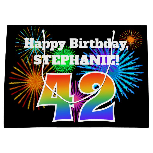 Bolsa De Regalo Grande Fuegos artificiales divertidos + Patrón Arcoiris " (Anverso)