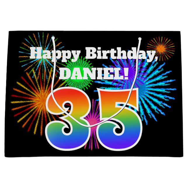 Bolsa De Regalo Grande Fuegos artificiales divertidos + Patrón Arcoiris " (Anverso)