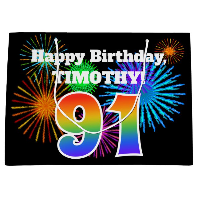 Bolsa De Regalo Grande Fuegos artificiales divertidos + Patrón Arcoiris " (Anverso)