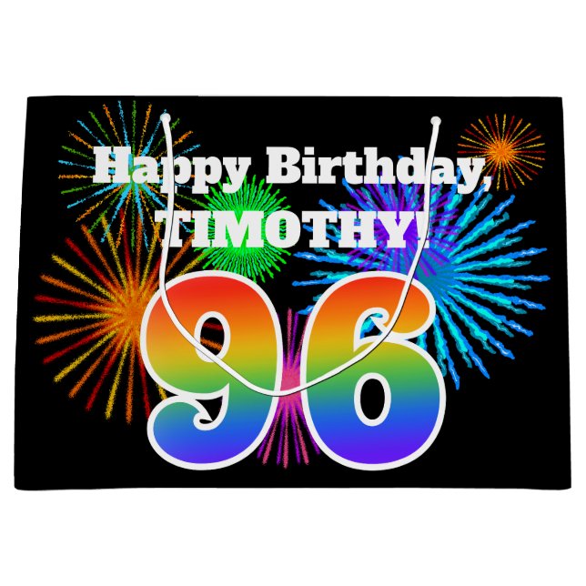 Bolsa De Regalo Grande Fuegos artificiales divertidos + Patrón Arcoiris " (Anverso)