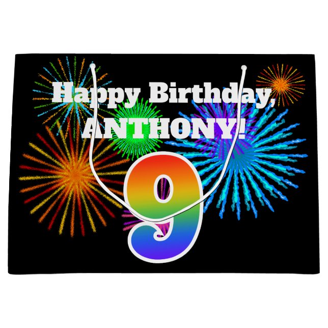 Bolsa De Regalo Grande Fuegos artificiales divertidos + Patrón Arcoiris " (Anverso)