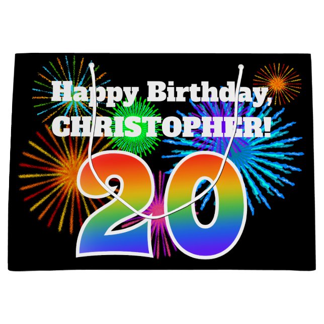 Bolsa De Regalo Grande Fuegos artificiales divertidos + Patrón Arcoiris " (Anverso)