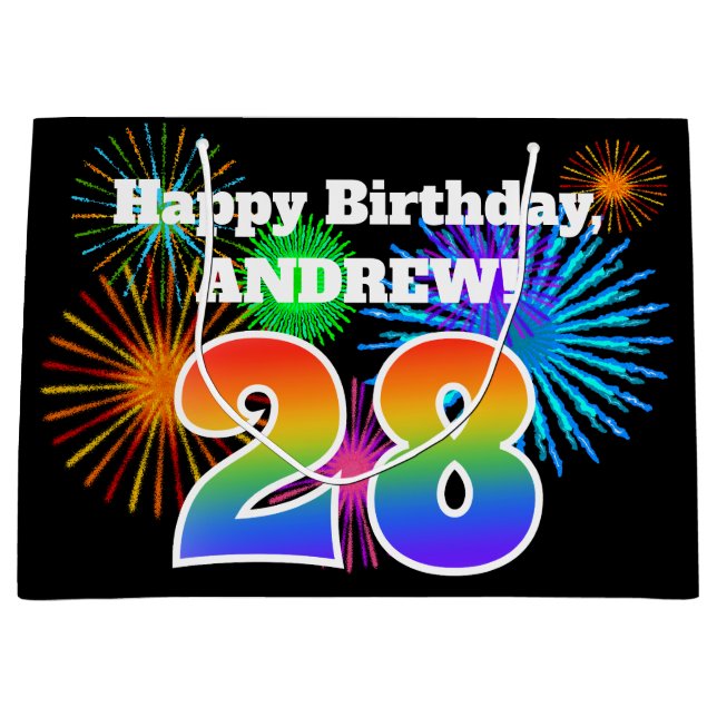 Bolsa De Regalo Grande Fuegos artificiales divertidos + Patrón Arcoiris " (Anverso)